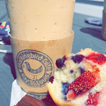 Mockingbird Cafe - Pistachio blended coffee with oat milk and a mixed berry muffin - Cafes Near Me - Bay Saint Louis, Mississippi Mockingbird Cafe - Pistachio blended coffee with oat milk and a mixed berry muffin - Cafes Near Me - Bay Saint Louis, Mississippi