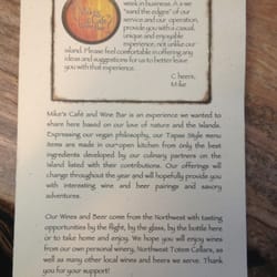 Mike's Cafe & Wine Bar - Menu cover