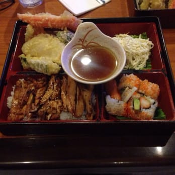 Japanese Kitchen - The lunch boxes. Only cost me 8.95. Teriyaki chicken over rice with tempera vegetables four California rolls and a noodle salad. - Sushi Bars Near Me - Clovis, California
