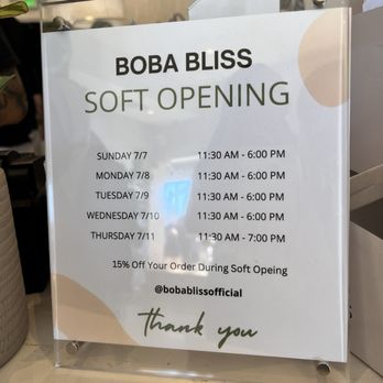 Boba Bliss - Soft Opening Hrs. & Days - Bubble Tea Near Me - Castro Valley, California Boba Bliss - Soft Opening Hrs. & Days - Bubble Tea Near Me - Castro Valley, California