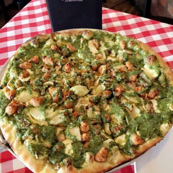 Grimaldi's Pizzeria - 12 inch pesto with chicken sausage, artichoke, and mushrooms - Pizza Near Me - Allen, Texas Grimaldi's Pizzeria - 12 inch pesto with chicken sausage, artichoke, and mushrooms - Pizza Near Me - Allen, Texas