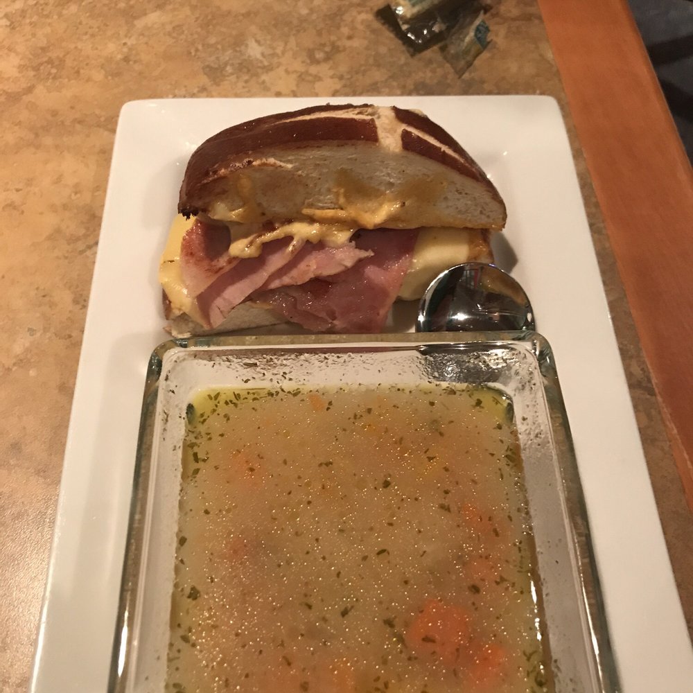 Red Lantern Steak & Spirits - Cheese and ham sandwich with vegetable soup at the red lantern - American Near Me - Fairbanks, Alaska Red Lantern Steak & Spirits - Cheese and ham sandwich with vegetable soup at the red lantern - American Near Me - Fairbanks, Alaska