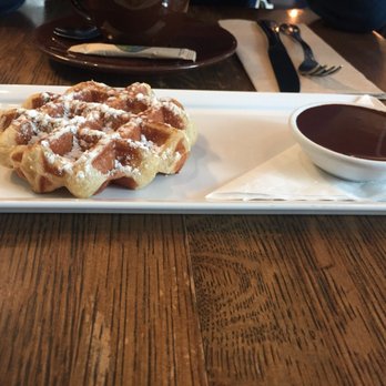Medina Cafe - Waffle with dark chocolate sauce - Breakfast & Brunch Near Me - Vancouver, British Columbia