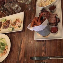 Caesar salad, street tacos (mix n match three), brisket half portion with slaw and sweet potato fries.