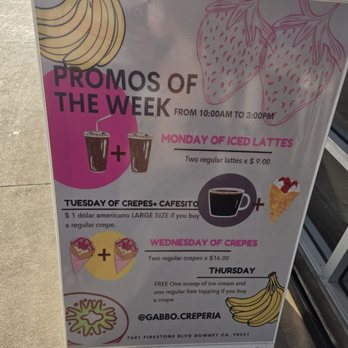 Gabbo Creperia - Weekly promos - Creperies Near Me - Downey, California