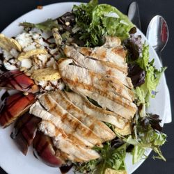 White Inn - My scrumptious salad with fresh toasted peaches; i opted to add chicken-tender & flavorful