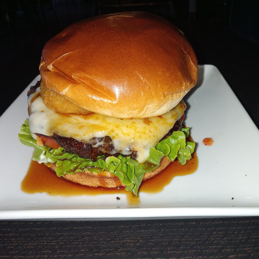 Republic - Veggie patty on a Bourbon Jack burger has a sweet whiskey sauce. Tasty. - Sports Bars Near Me - Victorville, California Republic - Veggie patty on a Bourbon Jack burger has a sweet whiskey sauce. Tasty. - Sports Bars Near Me - Victorville, California