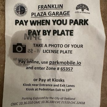 Franklin Plaza Garage - Payment Flyer - Parking Near Me - Oakland, California