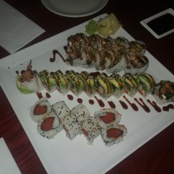 Sushi Jo - Boynton Beach - From Bottom: Spicy tuna, Dragon & Hawaiian rolls - Sushi Bars Near Me - Boynton Beach, Florida Sushi Jo - Boynton Beach - From Bottom: Spicy tuna, Dragon & Hawaiian rolls - Sushi Bars Near Me - Boynton Beach, Florida