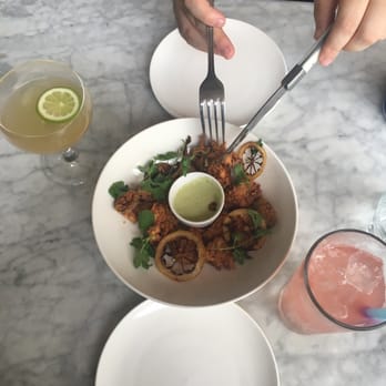 Launderette - Fried oysters with the daiquiri and watermelon shrub drinks! - New American Near Me - Austin, Texas