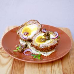 Salt n Bone - Our Scotch Egg  - on the menu since we opened in different editions! Soft boiled egg wrapped in sausage meat and crispy panko breadcrumbs!