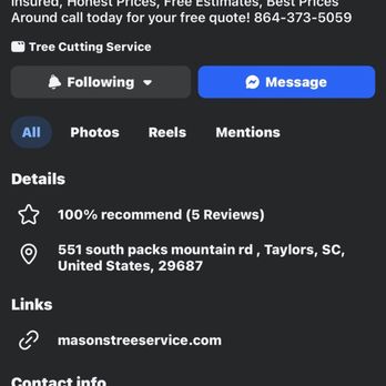 Masons Tree And Land Services - Facebook Page - Tree Services Near Me - Taylors, South Carolina Masons Tree And Land Services - Facebook Page - Tree Services Near Me - Taylors, South Carolina