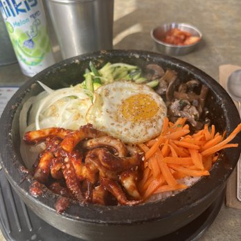 Korean Kitchen - Spicy Squid Bibimbap in a stone bowl - Korean Near Me - North Miami Beach, Florida