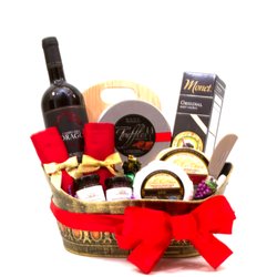 Corporate Gift Solutions - Luxury Cheese and Wine Gift Basket. Crackers and Brie with a Fig and Merlot Preserve.