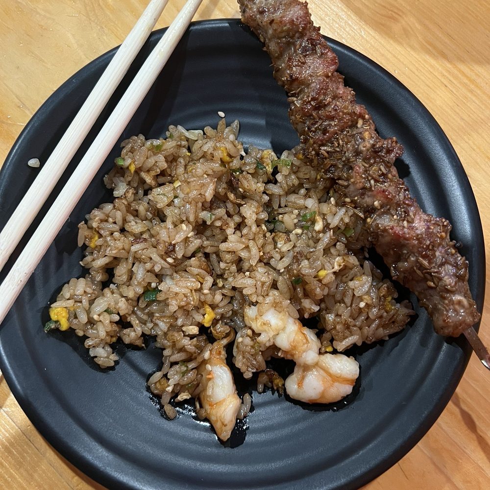 Lamb skewer and shrimp fried rice Lamb skewer and shrimp fried rice