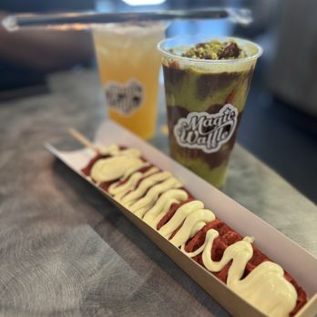 Magic Waffle - Red velvet waffle w/ white chocolate, Dubai Strawberries, Boba Tea - Waffles Near Me - Jacksonville, Florida