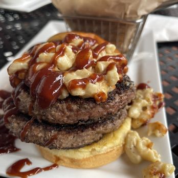 Stockyard Burgers & Bones - Dirty South Burger, double stack. - American Near Me - Atlanta, Georgia Stockyard Burgers & Bones - Dirty South Burger, double stack. - American Near Me - Atlanta, Georgia