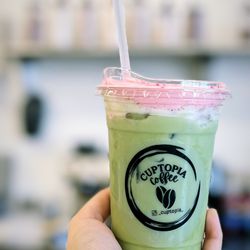 Cuptopia cafe - Matcha with our pink foam