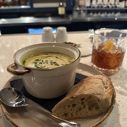 Clam Chowder with the fig old fashioned