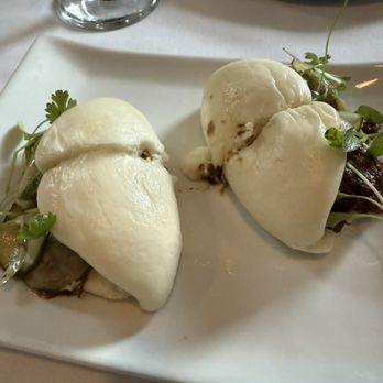 Salt Restaurant - Bbq pork bun, micro greens, pickles, and a perfect sauce - New American Near Me - Plymouth, Massachusetts