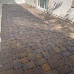 a brick patio in a residential area