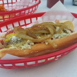 La Raza Hot Dogs - Bacon Dog with everything on it!!!!