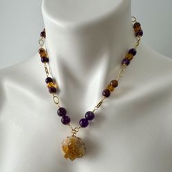 Gems 4 Jewels - Amethyst and Amber with Citrine raw Drop from the mines of Uruguay