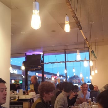 Ramenya - Interior: cute industrial decor with the colorful electrical cords wrapped around the simple wooden dowel - Ramen Near Me - Los Angeles, California Ramenya - Interior: cute industrial decor with the colorful electrical cords wrapped around the simple wooden dowel - Ramen Near Me - Los Angeles, California