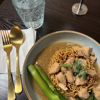 Kin Khao - Crispy noodles! Let it sit for a bit to soak in the gravy- so delicious!! - Thai Near Me - Monrovia, California