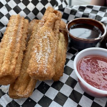 Ghostfish Brewing - Churros with chocolate and strawberry dipping sauces - Breweries Near Me - Seattle, Washington Ghostfish Brewing - Churros with chocolate and strawberry dipping sauces - Breweries Near Me - Seattle, Washington