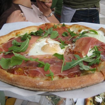 Pizzetta 211 - Rosie's farm egg, sliced heirloom tomatoes, pancetta & ricotta salata - Pizza Near Me - San Francisco, California Pizzetta 211 - Rosie's farm egg, sliced heirloom tomatoes, pancetta & ricotta salata - Pizza Near Me - San Francisco, California