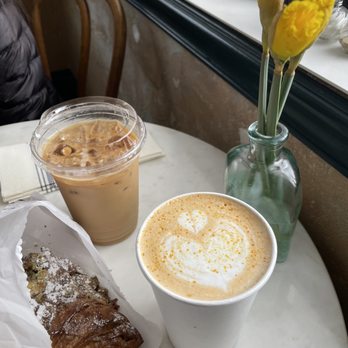 Cafe des Chutes - Pistachio croissant, ice americano with milk, honey latte - Coffee & Tea Near Me - Bend, Oregon Cafe des Chutes - Pistachio croissant, ice americano with milk, honey latte - Coffee & Tea Near Me - Bend, Oregon