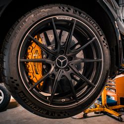 Haus of Cars - 2018 Mercedes Benz GT R Carbon Ceramic Brakes - On hoist (post installation)