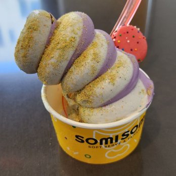 Somisomi - Soft serve black sesame and ube, captain crunch dusting, small macaroon - Ice Cream & Frozen Yogurt Near Me - San Francisco, California Somisomi - Soft serve black sesame and ube, captain crunch dusting, small macaroon - Ice Cream & Frozen Yogurt Near Me - San Francisco, California