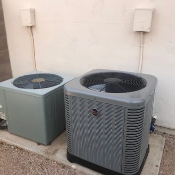 Climate Doctors - Ruud 2.5-ton 14-seer next to an old 4-ton 10-seer. - Heating & Air Conditioning/HVAC Near Me Climate Doctors - Ruud 2.5-ton 14-seer next to an old 4-ton 10-seer. - Heating & Air Conditioning/HVAC Near Me