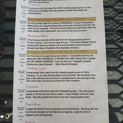 Prairie Crossing Vineyard and Winery - Current (08.04.17) wine list