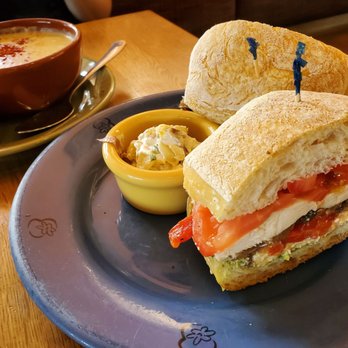 Wildflower - Chicken pesto sandwich with cream potato soup - Sandwiches Near Me - Sedona, Arizona Wildflower - Chicken pesto sandwich with cream potato soup - Sandwiches Near Me - Sedona, Arizona