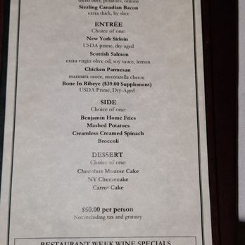 Benjamin Steakhouse - Restaurant Week menu Summer 2026 - Steakhouses Near Me - New York, New York