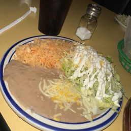 Beans, rice and salad for fajitas