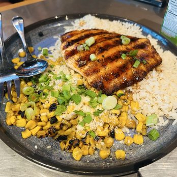 California Fish Grill - 7/10/26 Salmon with rice & grilled corn - Seafood Near Me - Las Vegas, Nevada