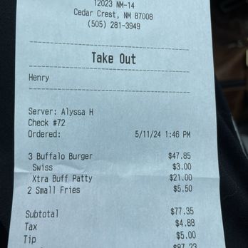 Burger Boy - Receipt for nearly $90! And they want a tip! - Burgers Near Me - Cedar Crest, New Mexico