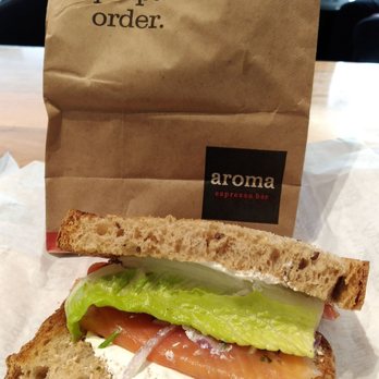 Aroma Espresso Bar - Personal sized Smoke salmon sandwich - Cafes Near Me - Toronto, Ontario