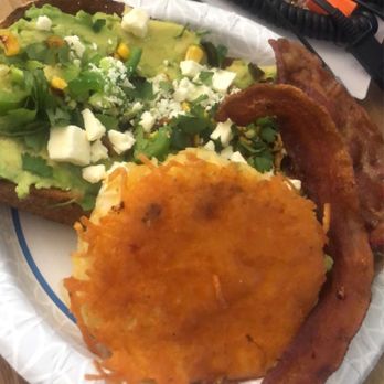 Old Town Cafe - Mexican Grilled Corn AVO Toast, OTC Hash Cakes with side of Bacon - Cafes Near Me - Camarillo, California