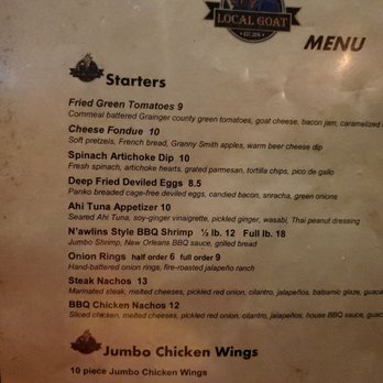 Local Goat - Starters menu. - New American Near Me - Pigeon Forge, Tennessee Local Goat - Starters menu. - New American Near Me - Pigeon Forge, Tennessee