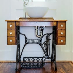 Elizabeth Antique Restoration - Circa 1900 Sewing Machine table, restored, refinished and converted to vanity.