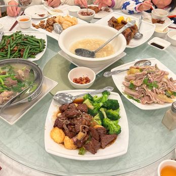 The Kitchen - All dishes.  Seafood soup, squab, green beans, and steak chunks. - Dim Sum Near Me - Millbrae, California