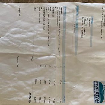 Five Star Irrigation Services - First bill of $990.00 - Irrigation Near Me - Cape Coral, Florida