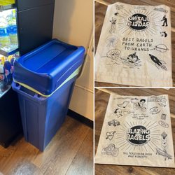 Blazing Bagels - Compost/Recycling bin. Would love to see signage and an additional (green) bin for compost only.