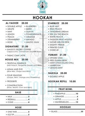 Menu photo 4 Tabac Cafe & Hookah San Diego, CA