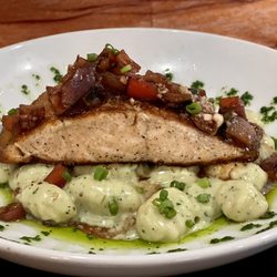 Blackstone Gastropub - Salmon and those hard pasta things that are not dumplings lol.